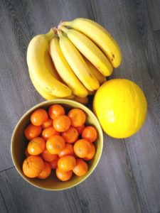 Bananas, Oranges, and Melon.