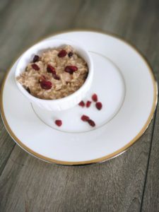 Cranberry rice pudding on plate