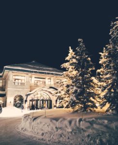 Chateau Lake Louise at night in the winter