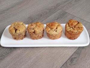 Gluten free banana muffins in a row