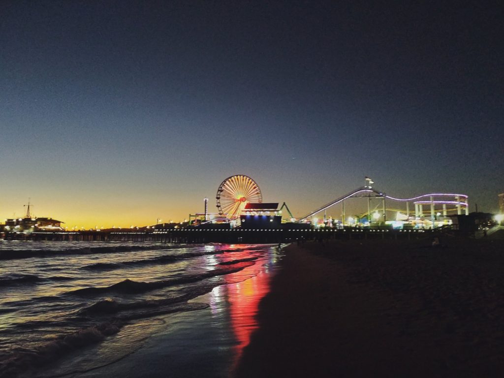 Venice beach and Santa Monica Pier at night