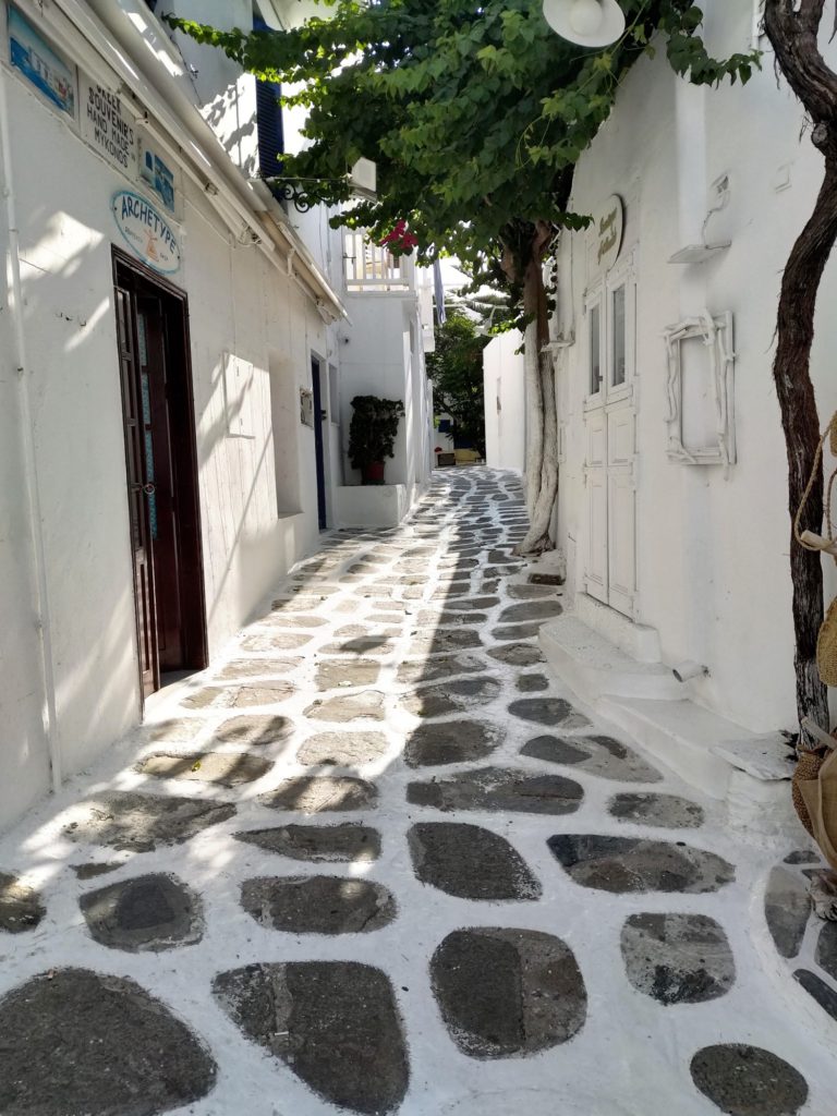 pebbled street in mykonos
